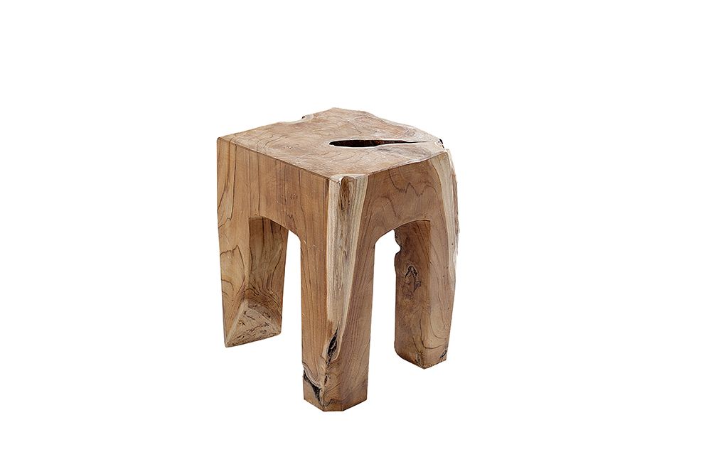 Massivholz Beistelltisch MOLAR 30cm Hocker Teak Block aus einem Stück gefertigt