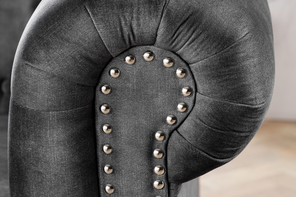 Barocker Sessel CHESTERFIELD grau Samt Federkern mit Knopfheftung