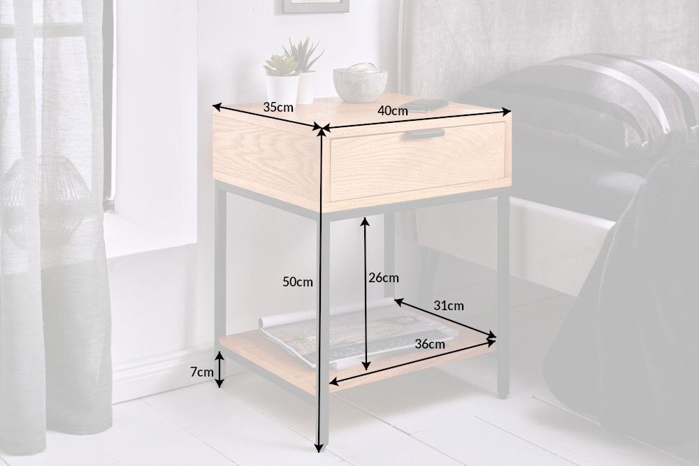 Industrial Nachttisch ELEMENTS 40cm Eiche Beistelltisch mit Schublade