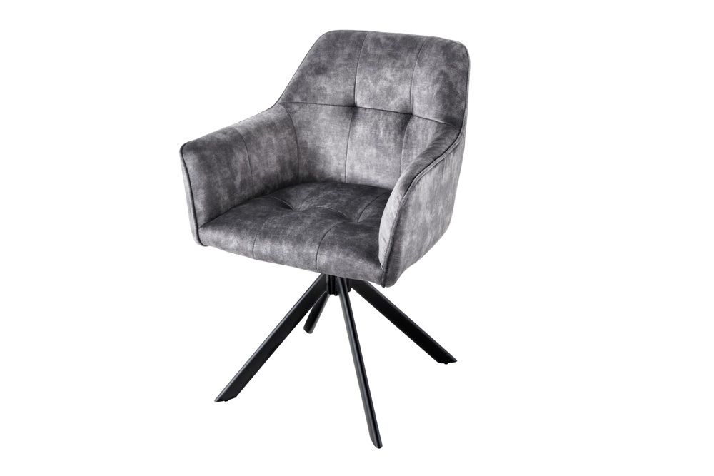 Design Stuhl LOFT dunkelgrau Samt drehbar Metallgestell schwarz mit Armlehne