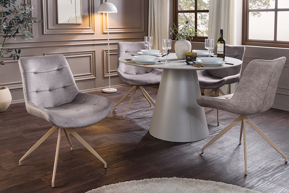 Design Stuhl DIVANI taupe Samt beiges Metallgestell