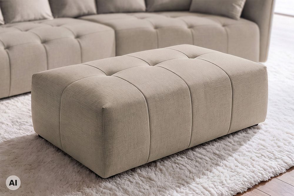 Moderner Hocker ROYAL 120cm greige Veloursstoff Federkern Sitzhocker