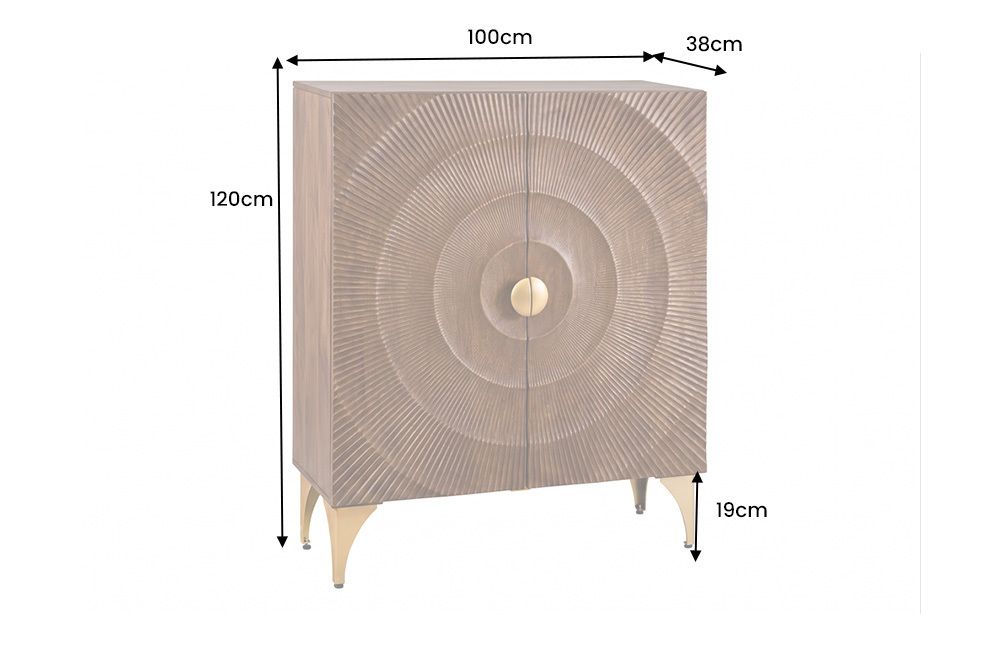 Massives Highboard GOLDEN SUNSET 120cm braun gold Mangoholz mit 3D Schnitzereien
