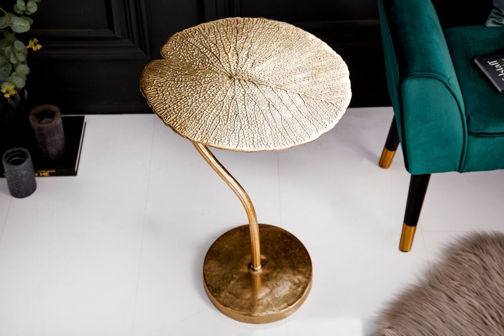 Handgearbeiteter Design Beistelltisch ABSTRACT LEAF 40cm gold