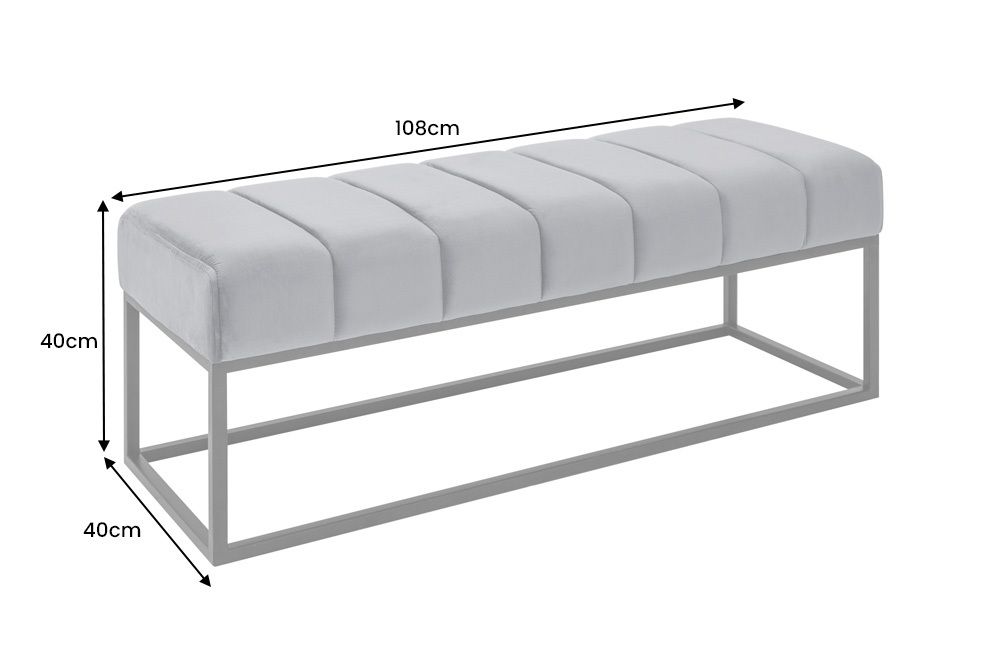 Moderne Sitzbank PETIT BEAUTÉ 110cm silbergrau Samt schwarzes Gestell