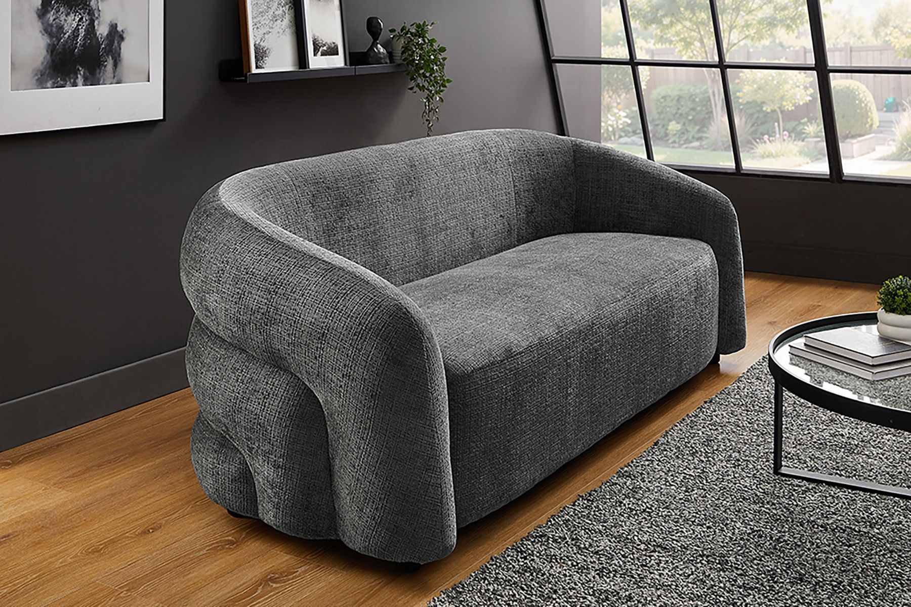 Design Sofa VOGUE 200cm grau Chenille Cremona 3-Sitzer Couch mit Nosagfederung