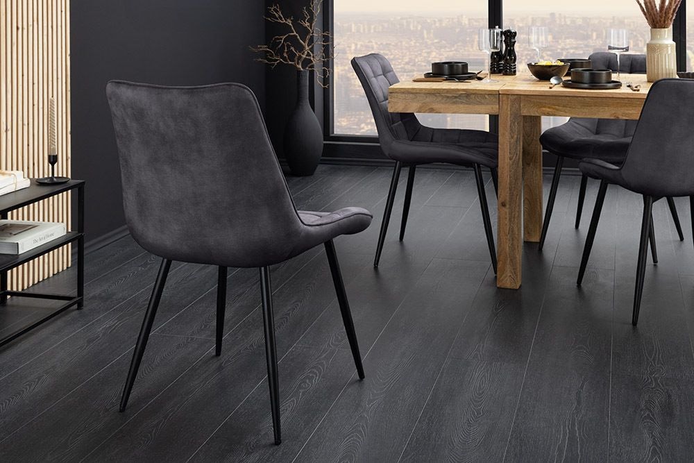 Design Stuhl ROADSTAR grau Samt schwarze Metallbeine