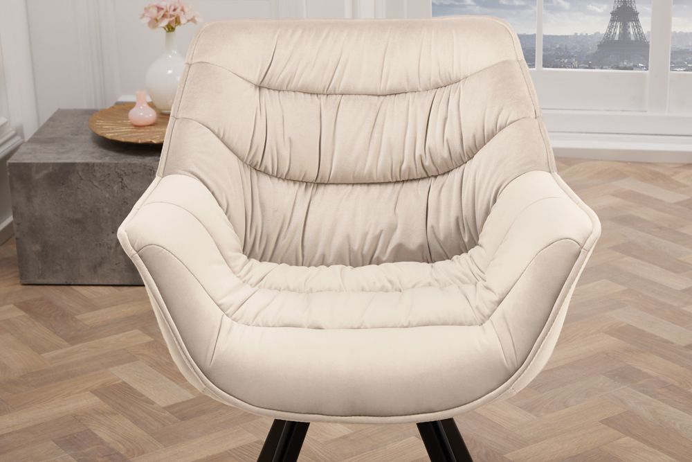 Drehbarer Stuhl THE DUTCH COMFORT champagner beige Samt schwarze Metallbeine