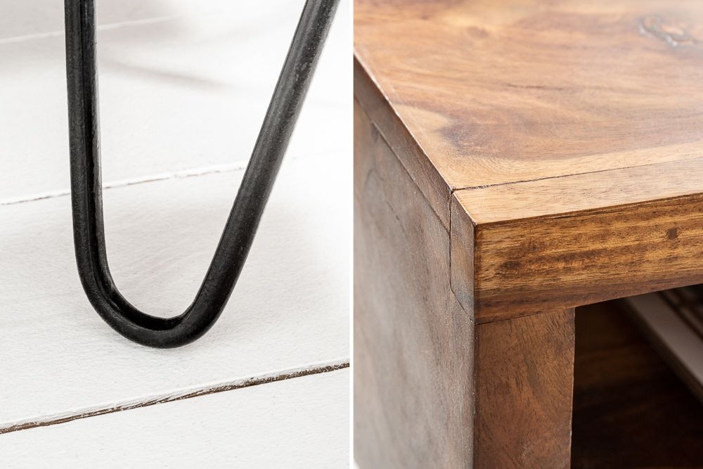 Massivholz Beistelltisch SCORPION 45cm braun Sheesham stone finish Hairpin Legs Stauraum