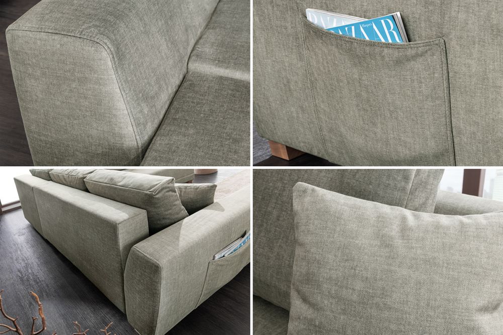 Modernes Ecksofa NORWAY 250cm taupe Vogue Velours Samt Schlafsofa mit Stauraum
