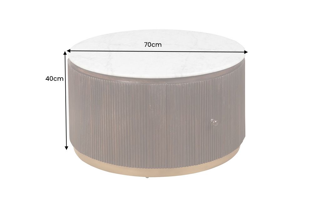 Runder Couchtisch COFFEE TABLE GATSBY 70cm braun weiß Mangoholz Marmor Schublade