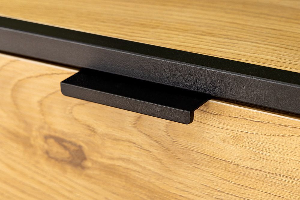 Industrial Bücherregal SLIM LINE 115cm Wildeiche schwarz Metall mit Schubladen