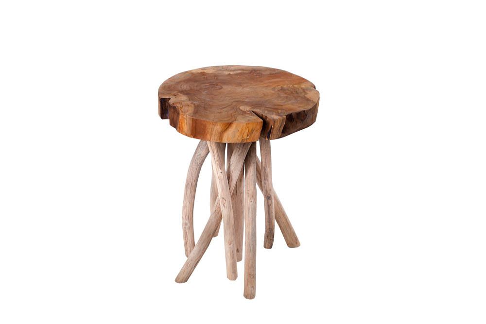 Exklusiver Beistelltisch ROOT 30cm natur Teak Massivholz Hocker Wurzelholz rund