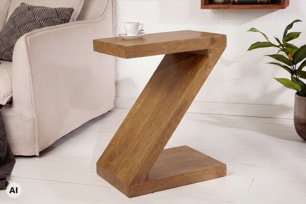 Massiver Beistelltisch Z 60cm braun honey finish Mangoholz Z-Form handmade