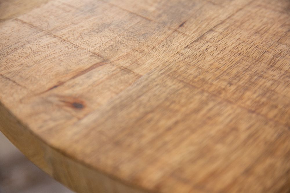 Höhenverstellbarer Beistelltisch ENGINEER 50cm Mangoholz Industrial Design massiv rund Eisen