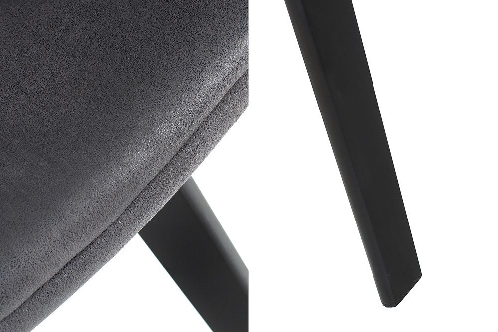 Design Stuhl NORDIC STAR antik grau Microfaser Massivholz schwarz mit Armlehne gepolstert