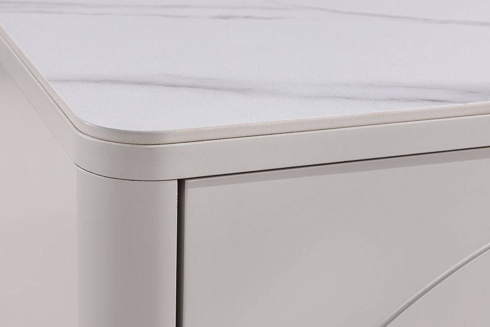 Design Couchtisch SAVOY 120cm kaschmir weiß Keramik Marmor mit Schubladen