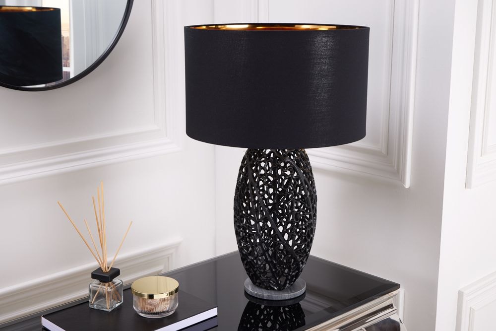 Design Tischlampe ABSTRACT LEAF schwarz Metall Marmorfuß handmade