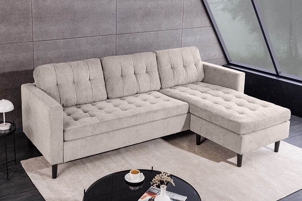 Modernes Ecksofa STOCKHOLM 220cm hellgrau Cordstoff Federkern 3-Sitzer-Sofa