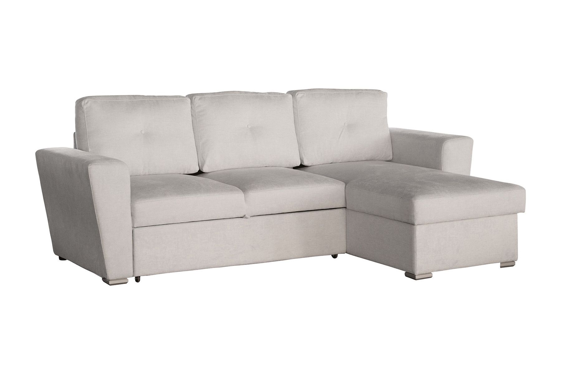 Ecksofa mit Schlaffunktion APARTMENT beidseitig aufbaubar beige Strukturstoff inkl. Stauraum