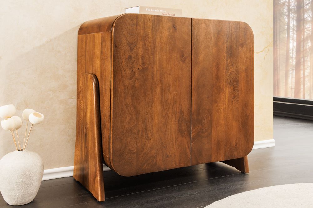 Quadratisches Lowboard BRASIL 75cm braun Mango Massivholz zwei Fächer Schrank