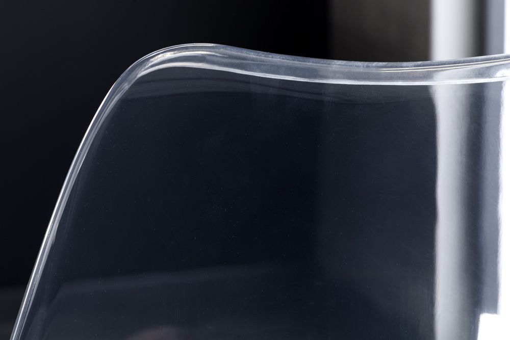 Design Stuhl SCANDINAVIA MEISTERSTÜCK transparent weiß Kunststoff Buchenholz natur