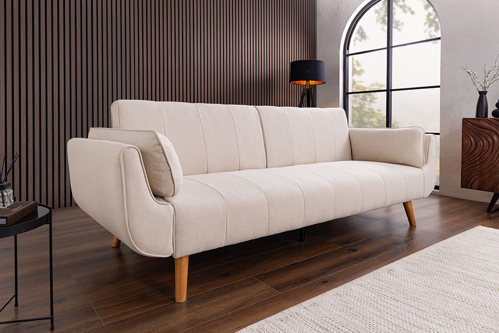 Schlafsofa DIVANI 220cm greige Strukturstoff 3-Sitzer mit Bettfunktion inkl. Kissen