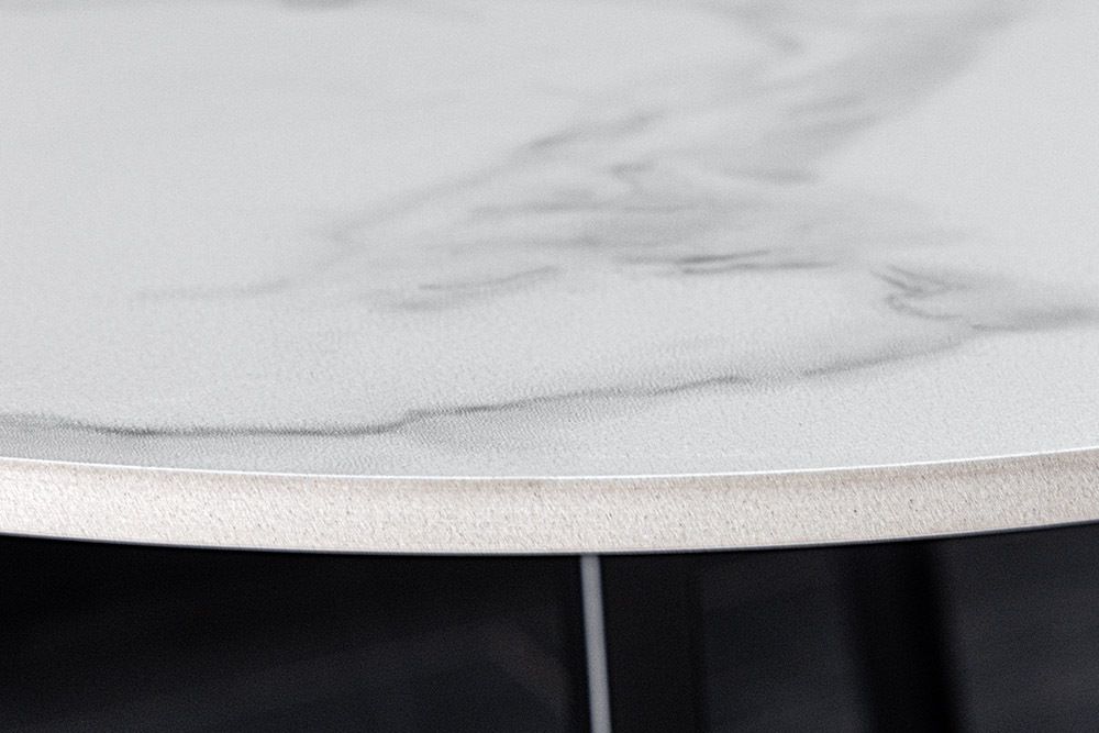 Design Couchtisch MARVELOUS 90cm weiß Marmor Keramik schwarzes Metall
