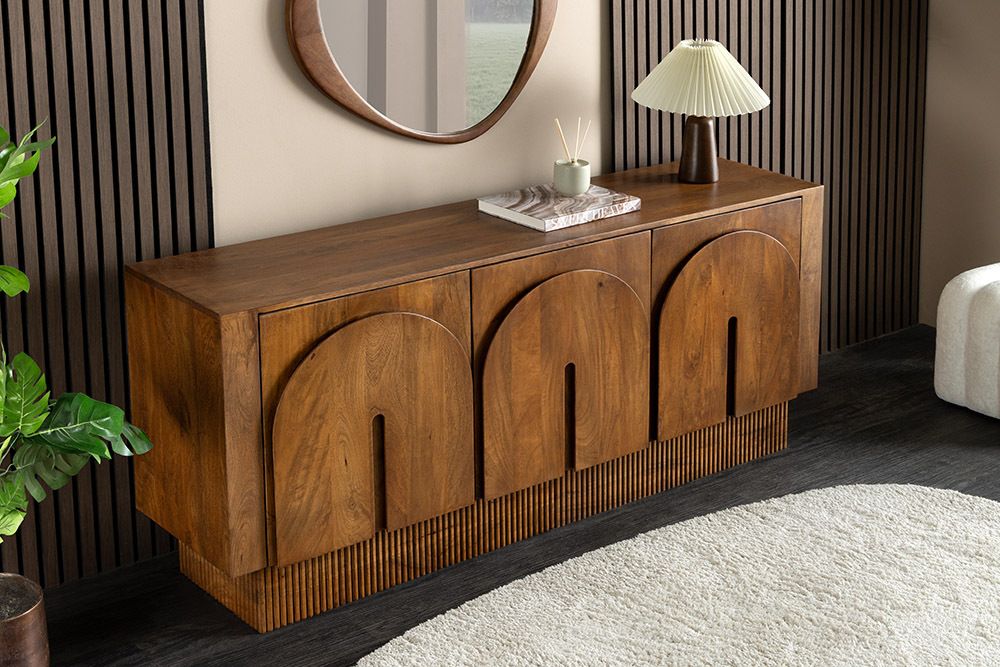 Design Sideboard ARCADIA 160cm braun Mangoholz mit Bogenfront