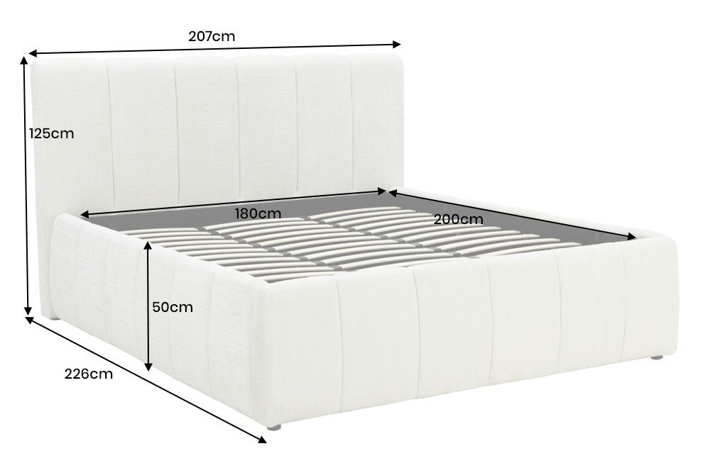 Design Boxbett ADLON 180x200cm beige Chenille Cremona mit Stauraum und Lattenrost