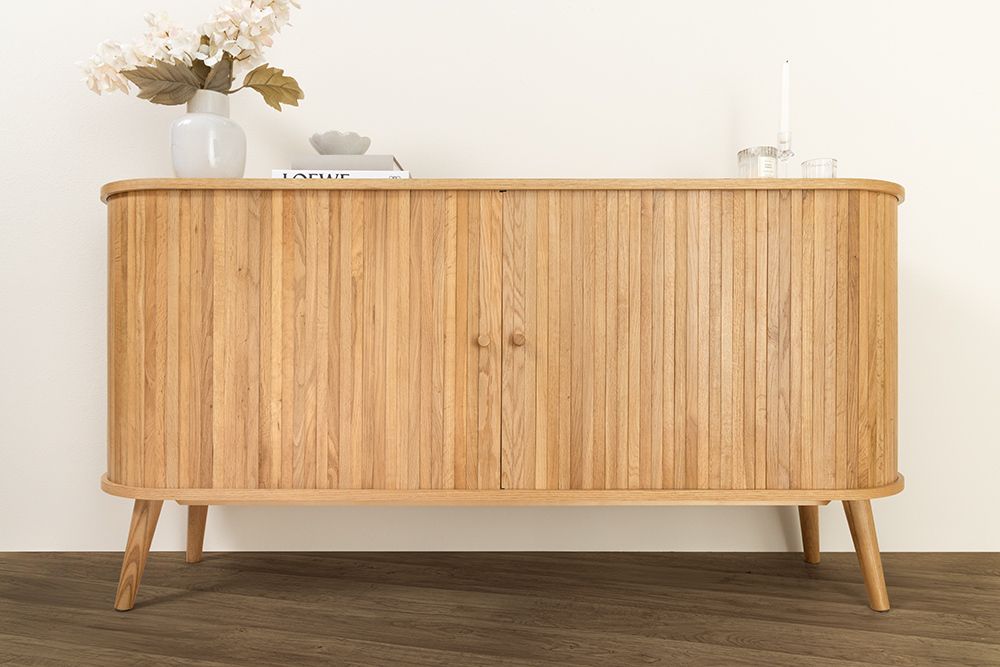 Retro Sideboard VALHALLA WOOD 160cm natur Eichenholz Schiebetüren