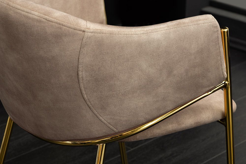 Design Stuhl NOBLESSE champagner beige Samt golden verchromtes Metallgestell