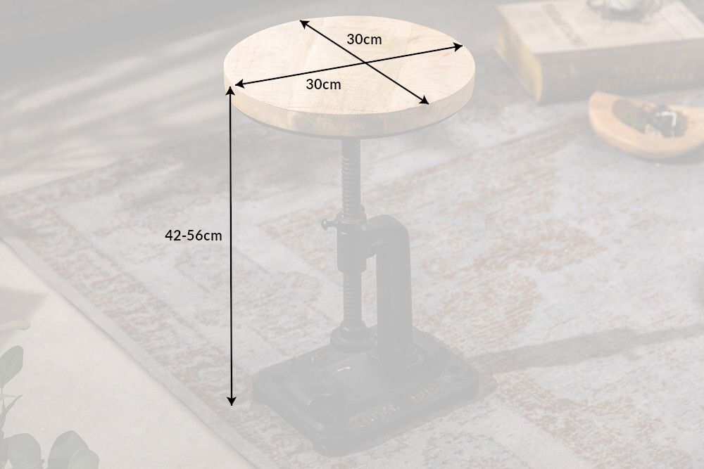 Höhenverstellbarer Beistelltisch ENGINEER 30cm Mangoholz Industrial Design massiv rund Eisen