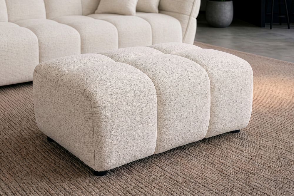 Moderner Hocker CLOUD 100cm beige Bouclé Tweed Soft Federkern Fußhocker Sitzhocker