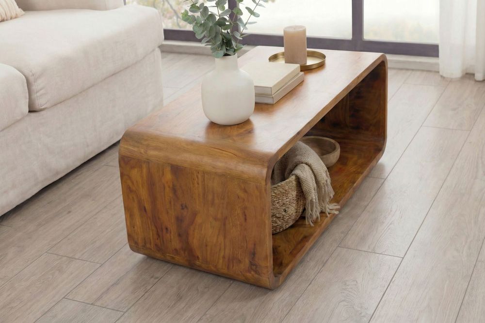 Massiver Couchtisch CUBUS 100cm braun honey finish Mangoholz handmade