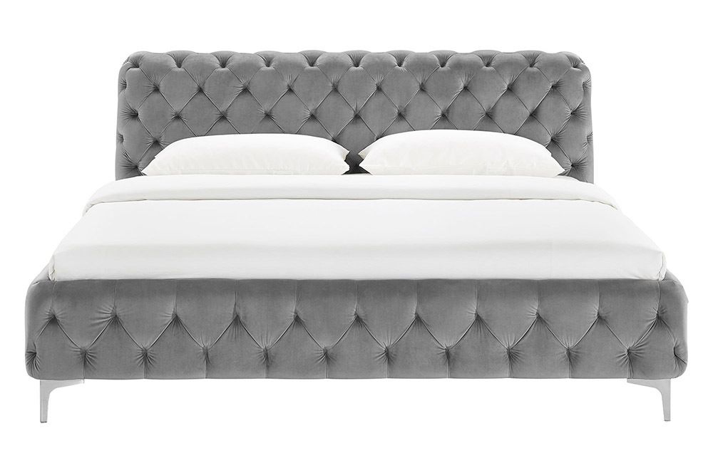 Doppelbett MODERN BAROCK 180x200cm grau Samt Chesterfield Design