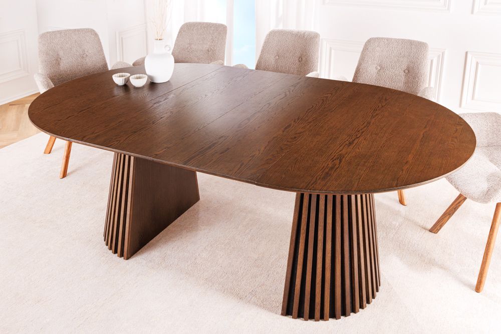 Ausziehbarer Esstisch VALHALLA WOOD 120-160-200cm smoked braun Eichenholz Säulenfuß