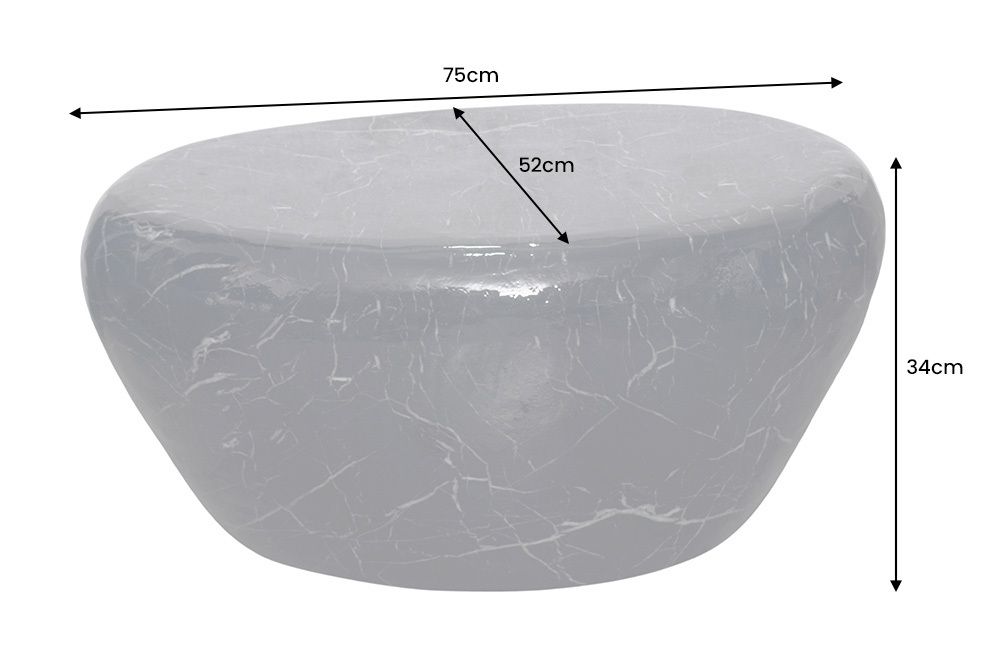 Handgefertigter Couchtisch STONE 75cm schwarz Marmor-Design Metall