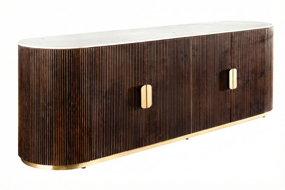 Design Sideboard GATSBY 170cm braun gold Mangoholz weiße Marmorplatte