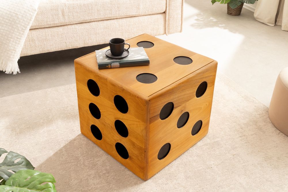 Massiver Würfel-Hocker CUBE 40cm natur Mangoholz Beistelltisch stapelbar