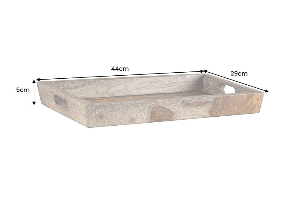 Massives Tablett MAKASSAR 45cm grau smoke finish Sheeshamholz
