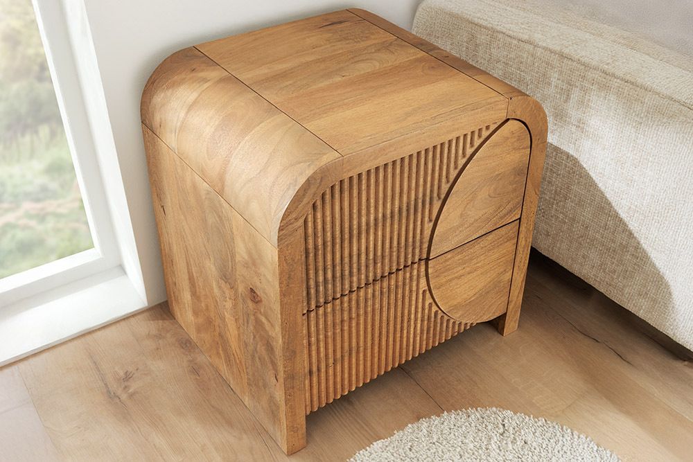 Massiver Nachttisch ART DECO 50cm cream finish beige Mangoholz mit Schublade