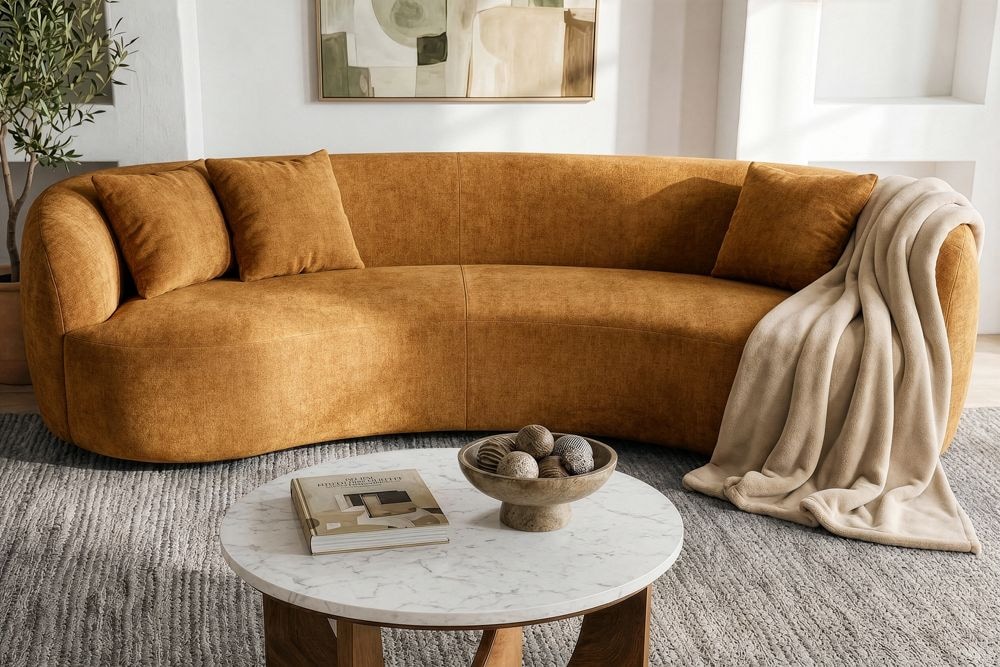 Organisches Sofa ATELIER 230cm senfgelb Samt 3-Sitzer Couch inkl. Kissen