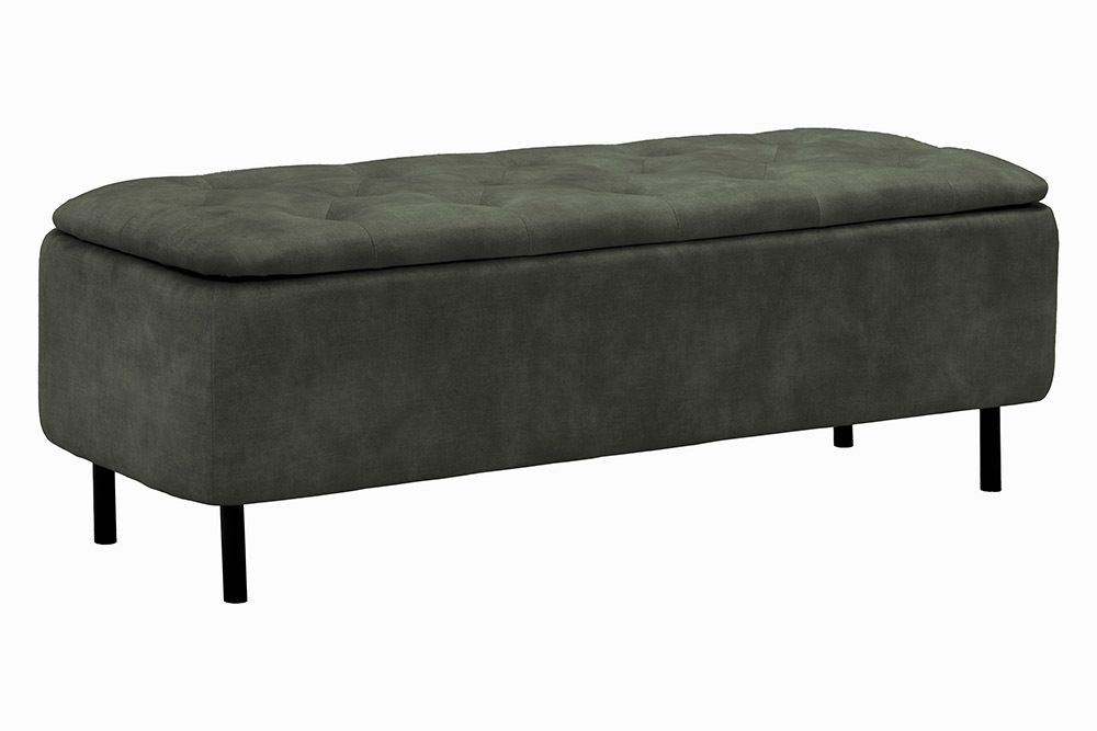 Extravagante Polsterbank EN VOGUE 120cm grün Samt mit Stauraum schwarze Metallbeine