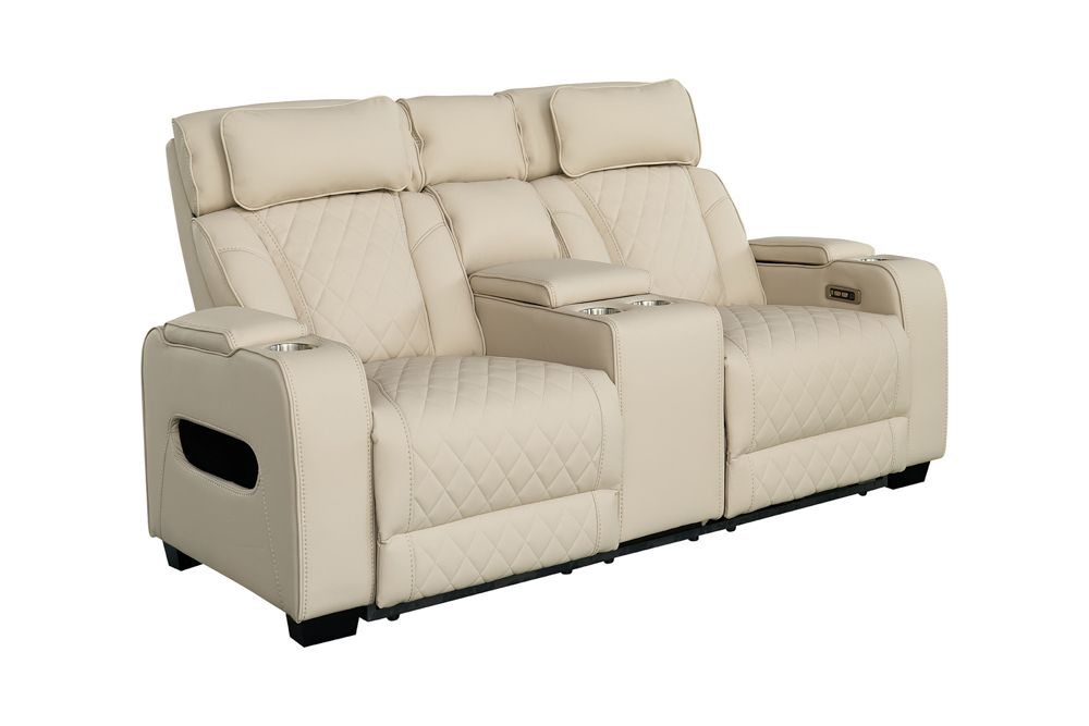 Elektrischer 2er Kinosessel HOLLYWOOD beige Kunstleder Relaxfunktion Getränkehalter