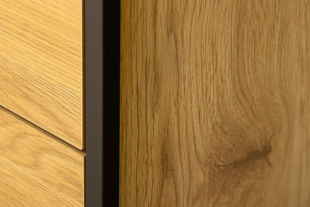Industrial Bücherregal SLIM LINE 185cm Wildeiche schwarz Metall mit Schubladen