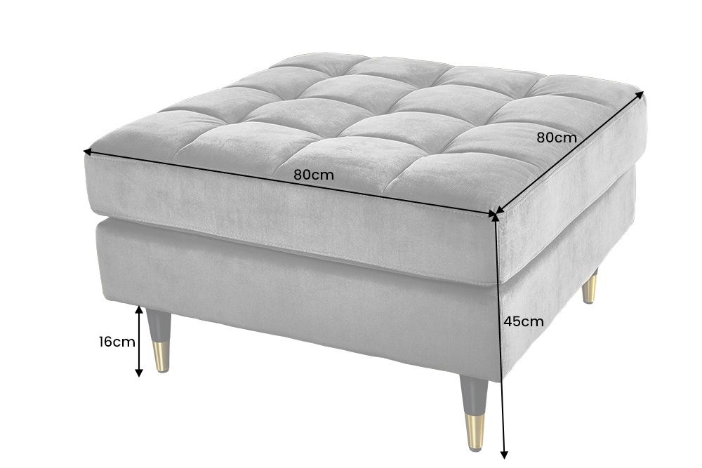 Design Hocker COZY VELVET 80cm grau Samt goldene Füße