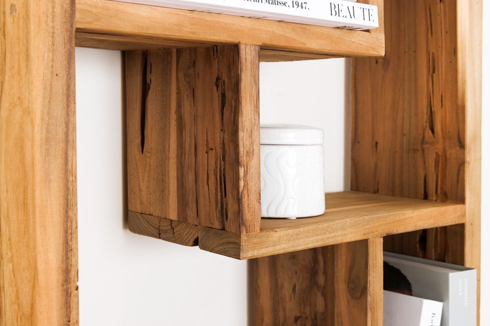 Massives Bücherregal JAVA 200cm natur recyceltes Teakholz Standregal Raumtrenner