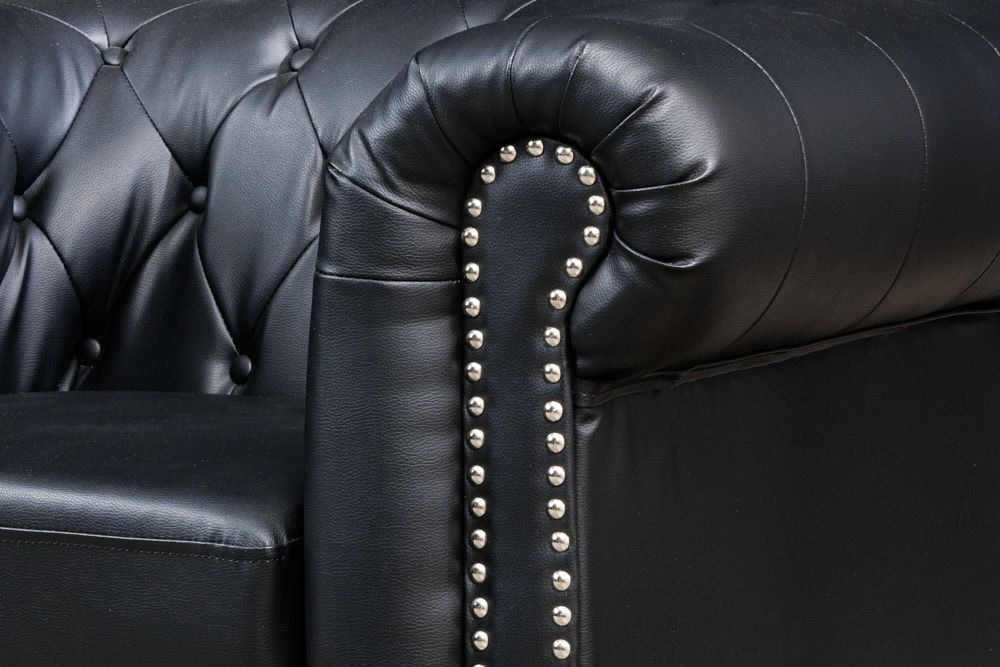 Design Sessel CHESTERFIELD 110cm matt schwarz Knopfheftung Federkern