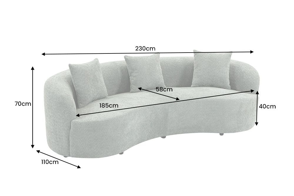 Organisches Sofa ATELIER 230cm salbei Bouclé 3-Sitzer Couch inkl. Kissen